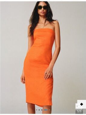 Mango Strapless Orange Midi Sheath Dress